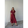 ÖNDEN DÜĞMELİ CRUSHLI MODAL ELBİSE - Bordo - 159993