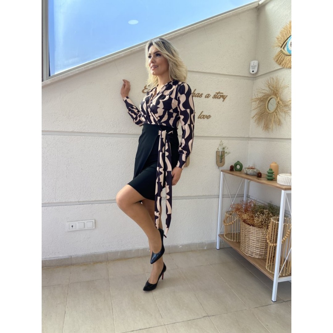 Kadın Uzun Kollu Kruvaze Yaka Dijital Baskılı Fiyonk Detay Dalgıç Kumaş Elbise - 134577 Kadın Uzun Kollu Kruvaze Yaka Dijital Baskılı Fiyonk Detay Dalgıç Kumaş Elbise - 134577