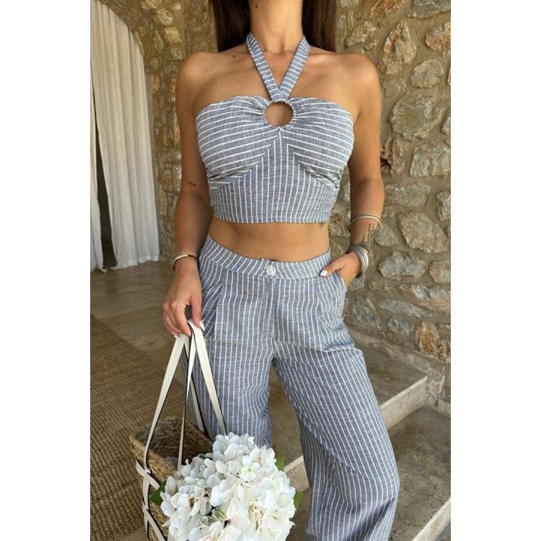 Vesna Keten Çizgili Crop Takım 9806-0025 155149 Vesna Keten Çizgili Crop Takım 9806-0025 155149