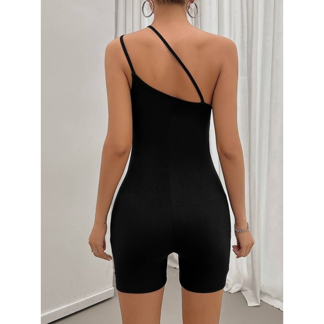 Kadın Asimetrik Askılı Mini Kaşkorse Bodycon Tulum 112903