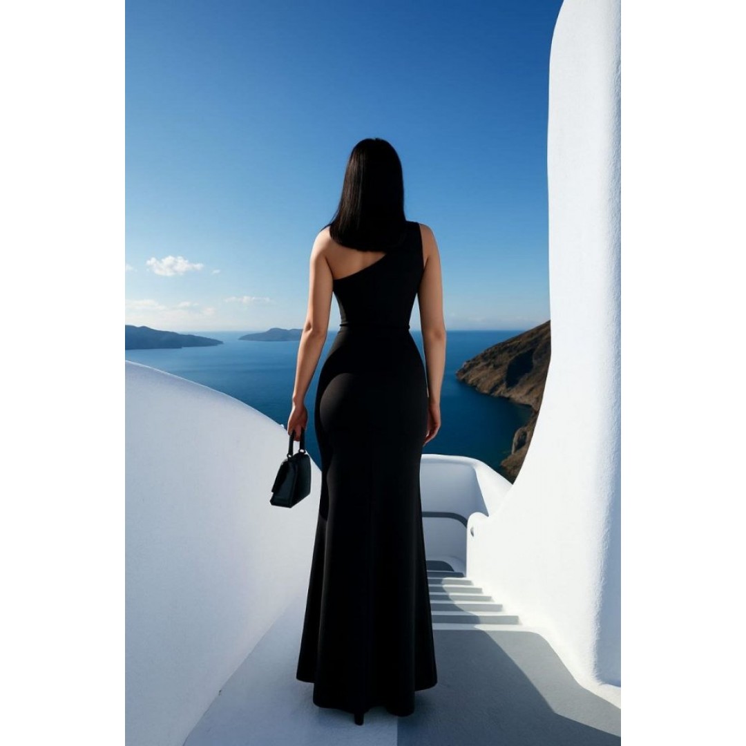Kadın Dalgıç Kumaş Tek Omuz Askılı Yırtmaç Detaylı Maxi Boy Elbise - 159842 Kadın Dalgıç Kumaş Tek Omuz Askılı Yırtmaç Detaylı Maxi Boy Elbise - 159842