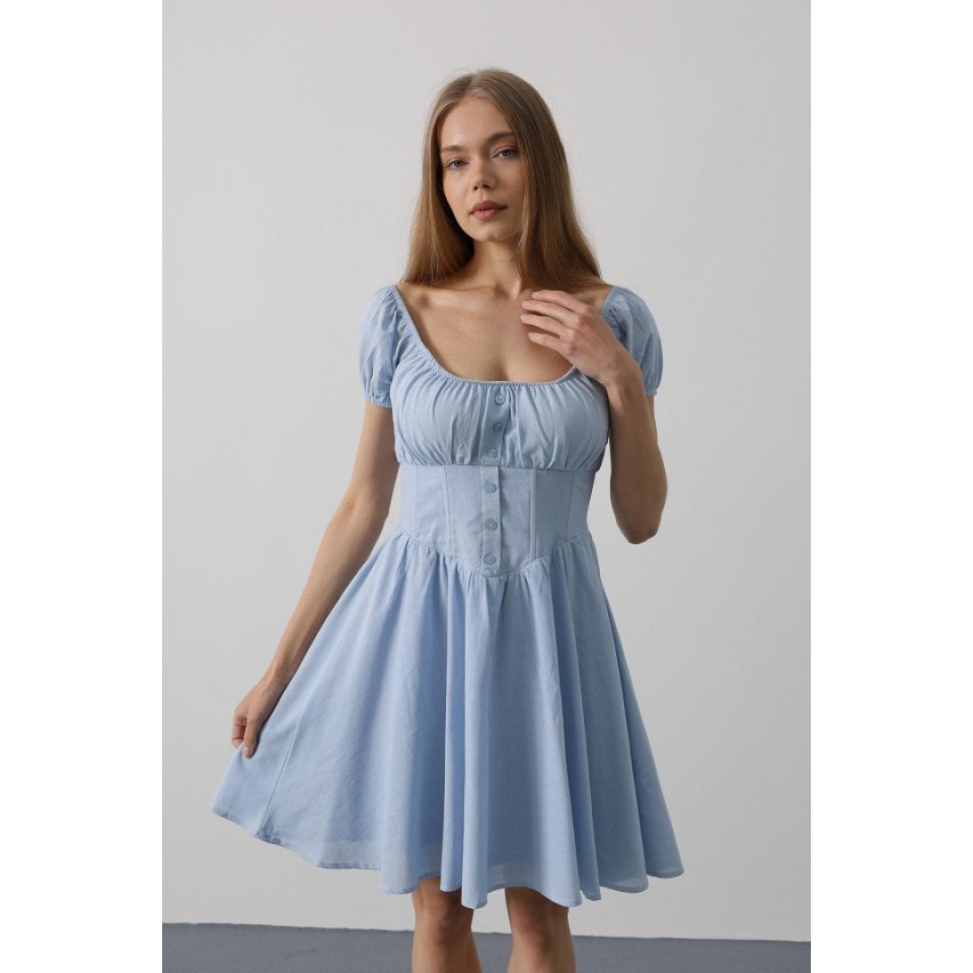 Beli Korseli Mini Elbise - Bebe Mavisi - 162833 Beli Korseli Mini Elbise - Bebe Mavisi - 162833