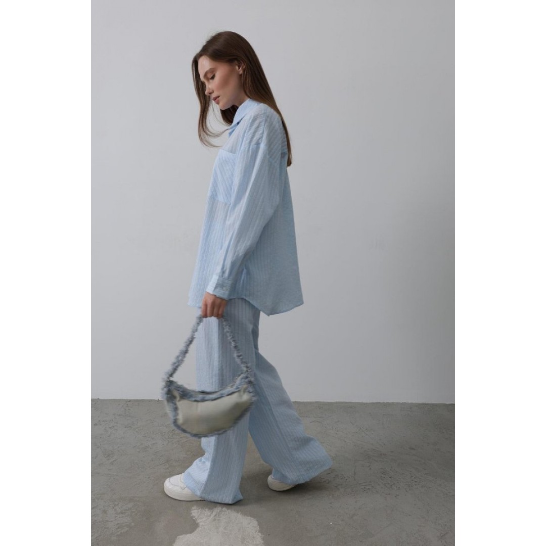 Çizgili Cep Detaylı Oversize Takım - Bebe Mavisi 152830 Çizgili Cep Detaylı Oversize Takım - Bebe Mavisi 152830