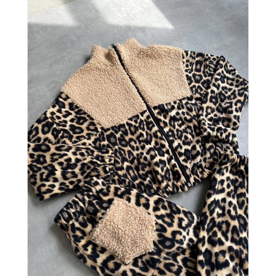 Kadın 3 Iplik Kumaş Leopar Desenli Ikili Takım 132978