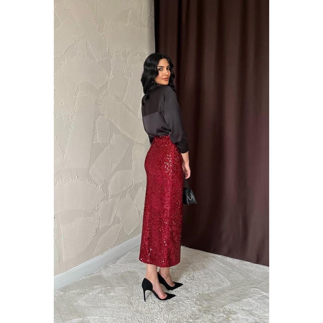 Bordo Pulpayetli Parlak Etek 154415 Bordo Pulpayetli Parlak Etek 154415