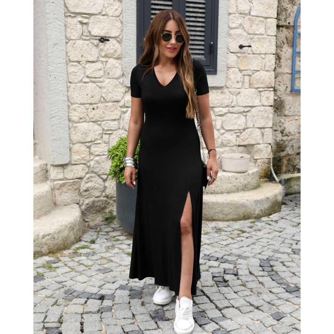 Kadın Kısa Kollu V Yaka Maxi Boy Elbise 124 Cm - 54824 Kadın Kısa Kollu V Yaka Maxi Boy Elbise 124 Cm - 54824