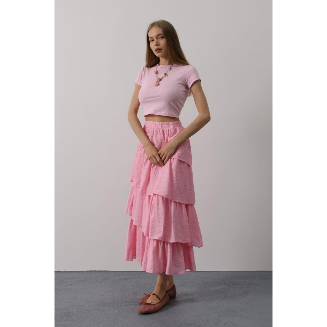 Katlı Kesim Uzun Etek - Pembe 162841