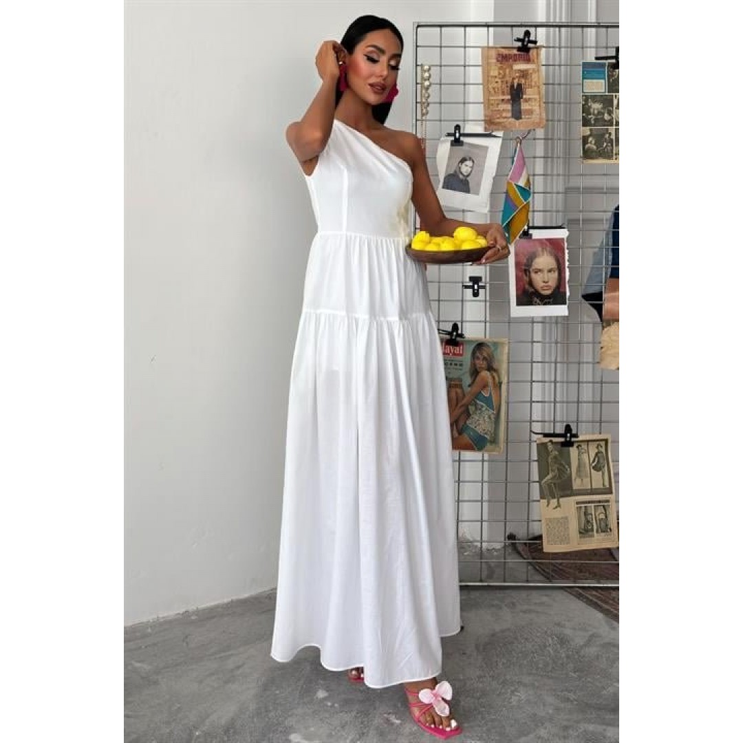 Tek Omuzlu Pile Detay Maxi Elbise 2895 160561 Tek Omuzlu Pile Detay Maxi Elbise 2895 160561