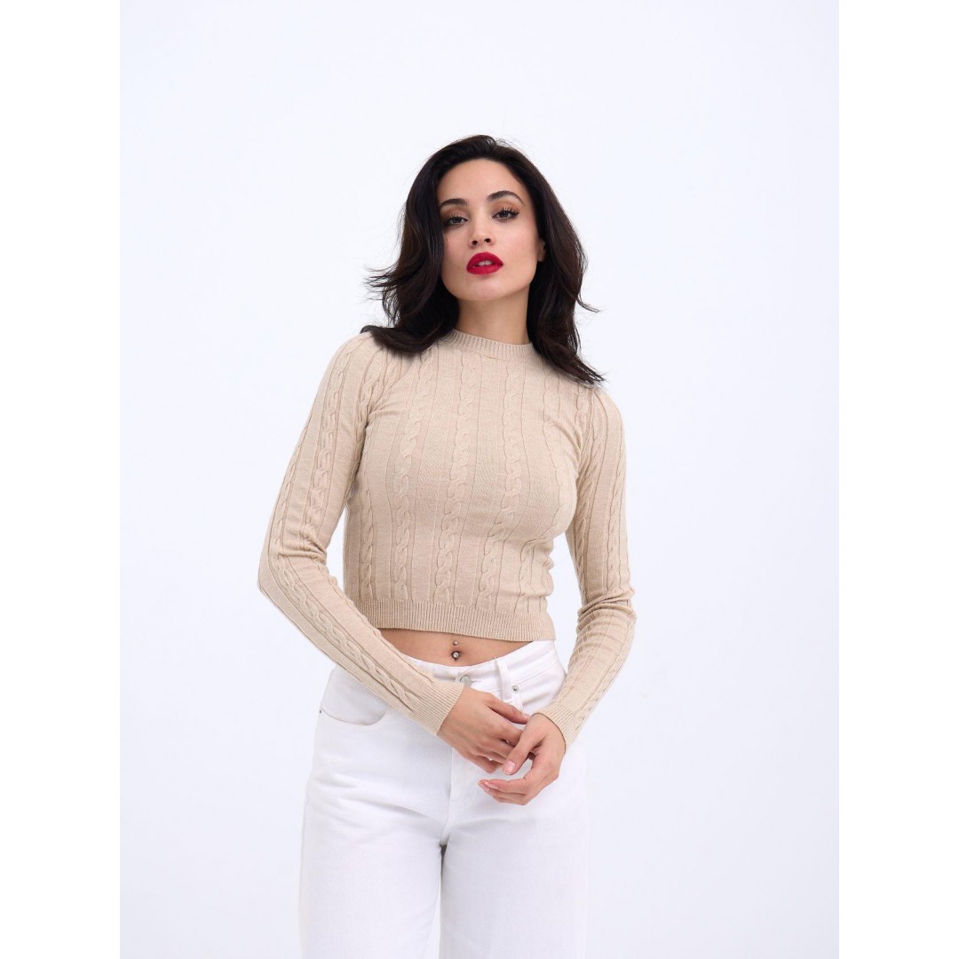 42491 TRİKO SAÇ ÖRGÜ CROP KAZAK-VİZON 143998 42491 TRİKO SAÇ ÖRGÜ CROP KAZAK-VİZON 143998