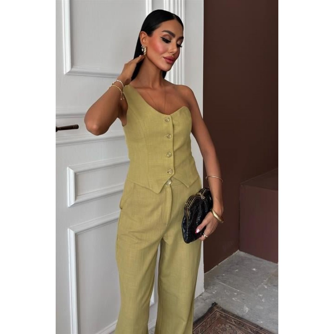Tek Omuz Büstiyer Plazzo Pantolon Viscon Takım 10159 159274 Tek Omuz Büstiyer Plazzo Pantolon Viscon Takım 10159 159274