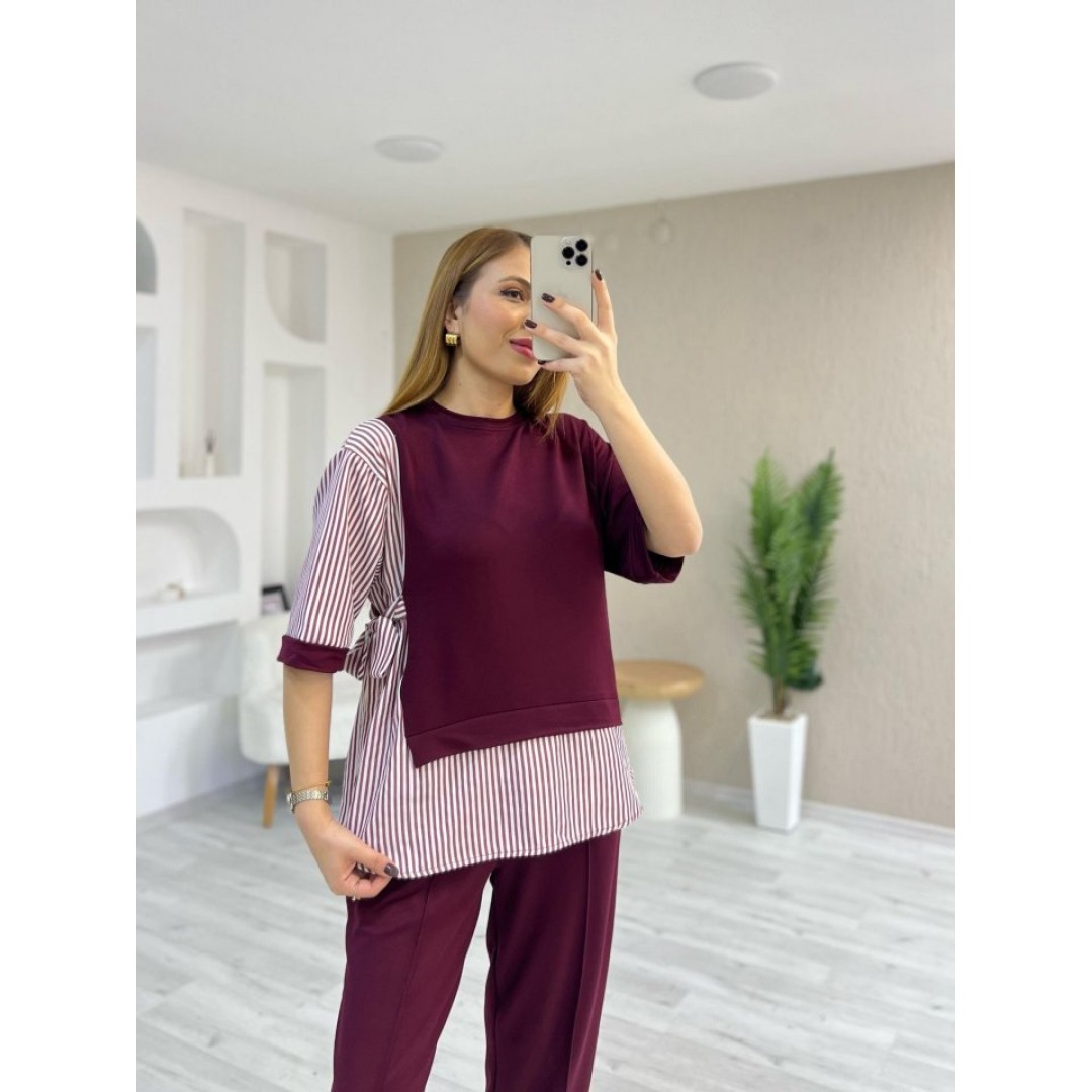 Kadın Kristal 2 Iplik Kumaş Yanları çizgili Takım 161159