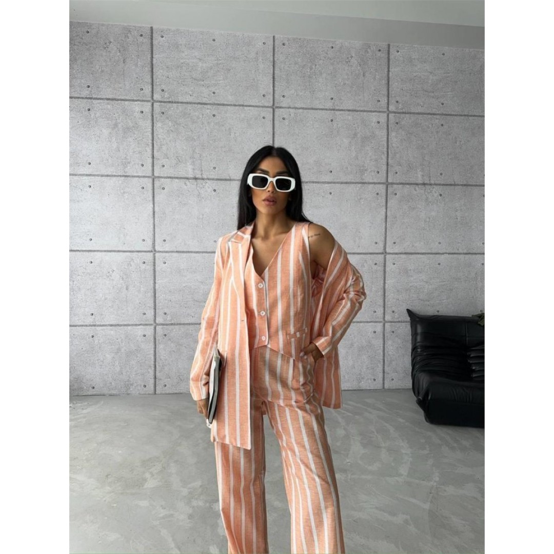 ÇİZGİLİ KETEN YELEK-PANTOLON TAKIM - Orange 152059 ÇİZGİLİ KETEN YELEK-PANTOLON TAKIM - Orange 152059