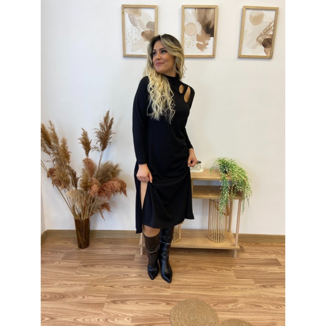 Kadın Uzun Kollu Balıkçı Yaka Omuzda Damla Detaylı Yırtmaçlı Krep Midi Elbise - 137239 Kadın Uzun Kollu Balıkçı Yaka Omuzda Damla Detaylı Yırtmaçlı Krep Midi Elbise - 137239