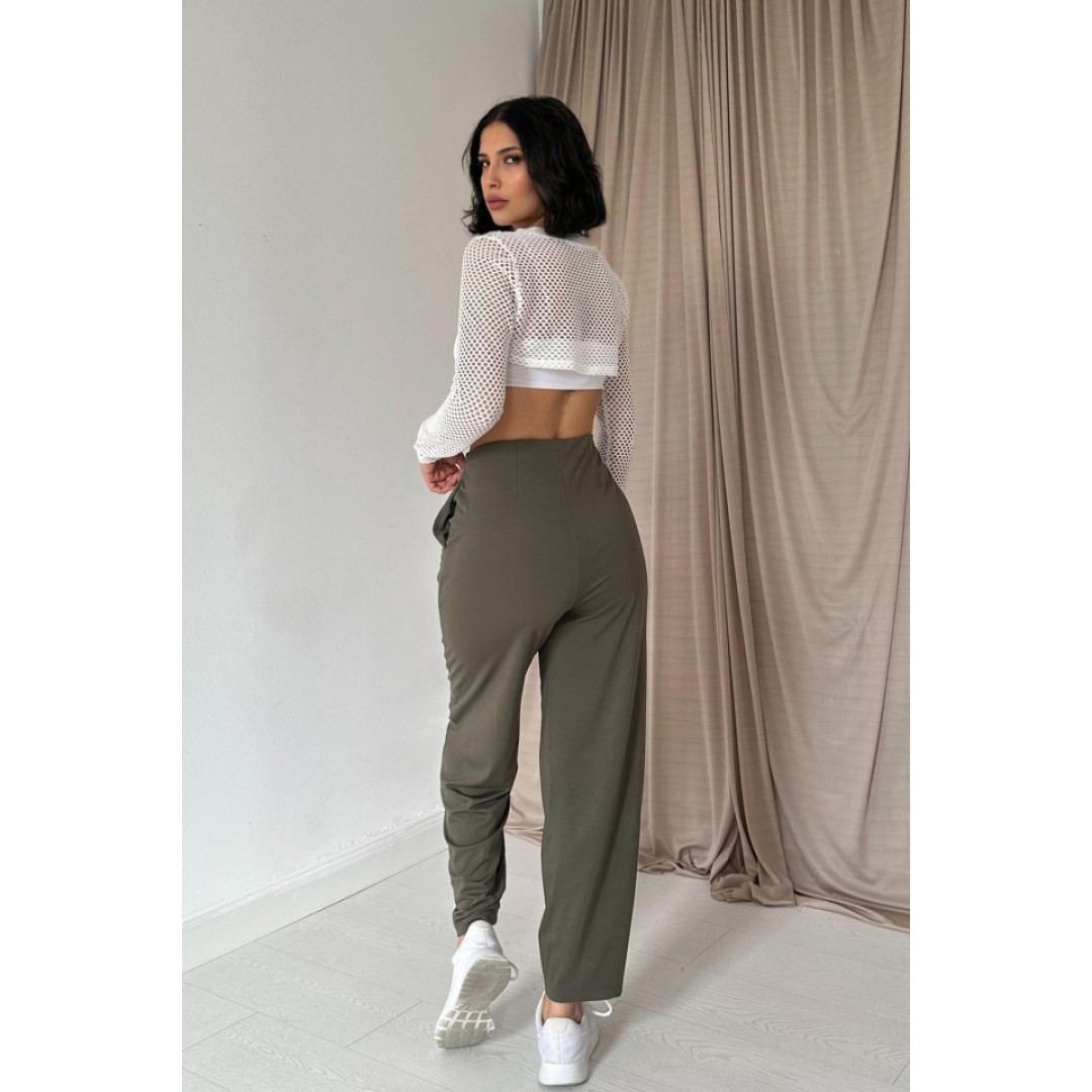 Haki Pensli Lastik Detaylı Pantolon 153052 Haki Pensli Lastik Detaylı Pantolon 153052