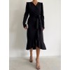 Krep Kumaş Midi Boy Kuşaklı Uzunkol Elbise 113 Cm - 42673 Krep Kumaş Midi Boy Kuşaklı Uzunkol Elbise 113 Cm - 42673