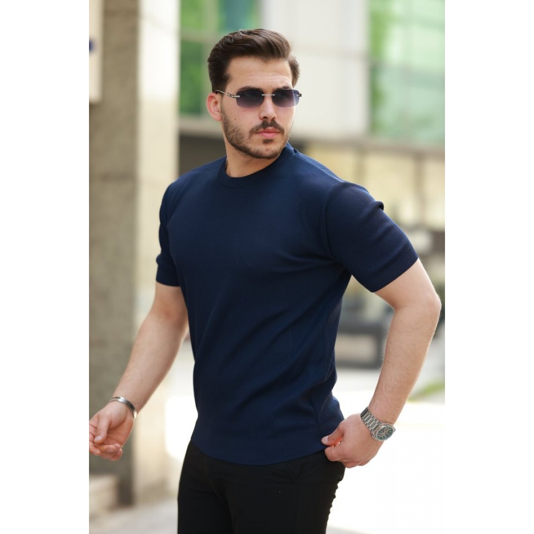 Erkek Bisiklet Yaka Jakarlı Kısa Kollu Tshirt - 159171 Erkek Bisiklet Yaka Jakarlı Kısa Kollu Tshirt - 159171