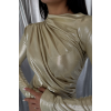 PARLAK OMUZ DRAPELİ BODYSUİT - Sarı 153428