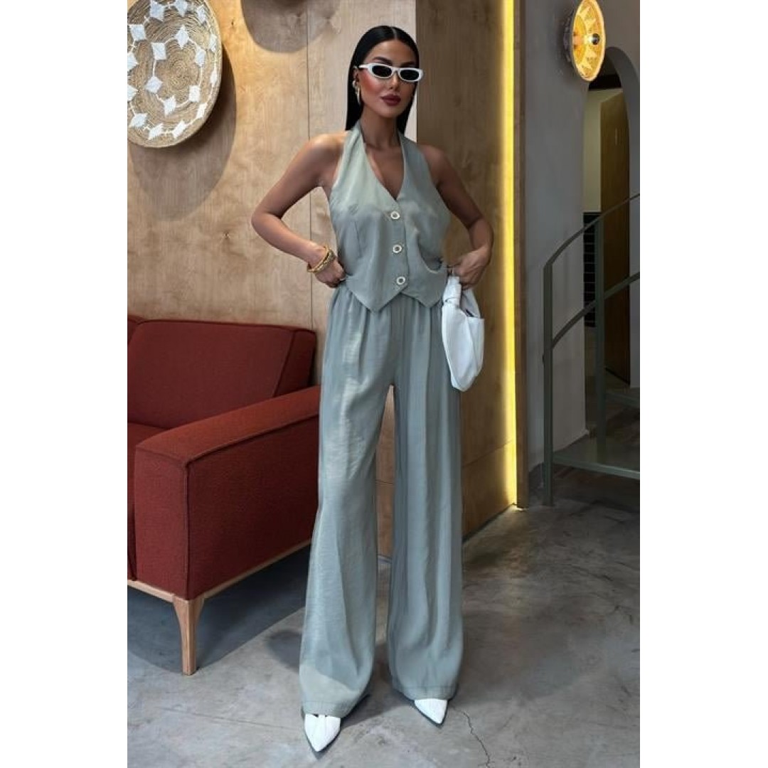 Halter Yaka Yelekli Modal Takım 10144 159112 Halter Yaka Yelekli Modal Takım 10144 159112