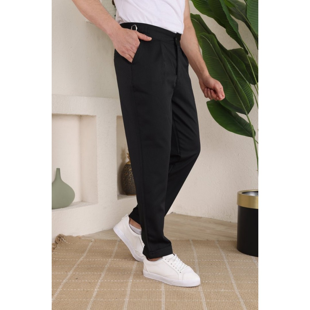Erkek Duble Paça Yandan Tokalı Cord Desenli Old Money Pantolon - 159385