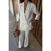 Blazer Ceketli Çizgili Keten Takım 10186 159435