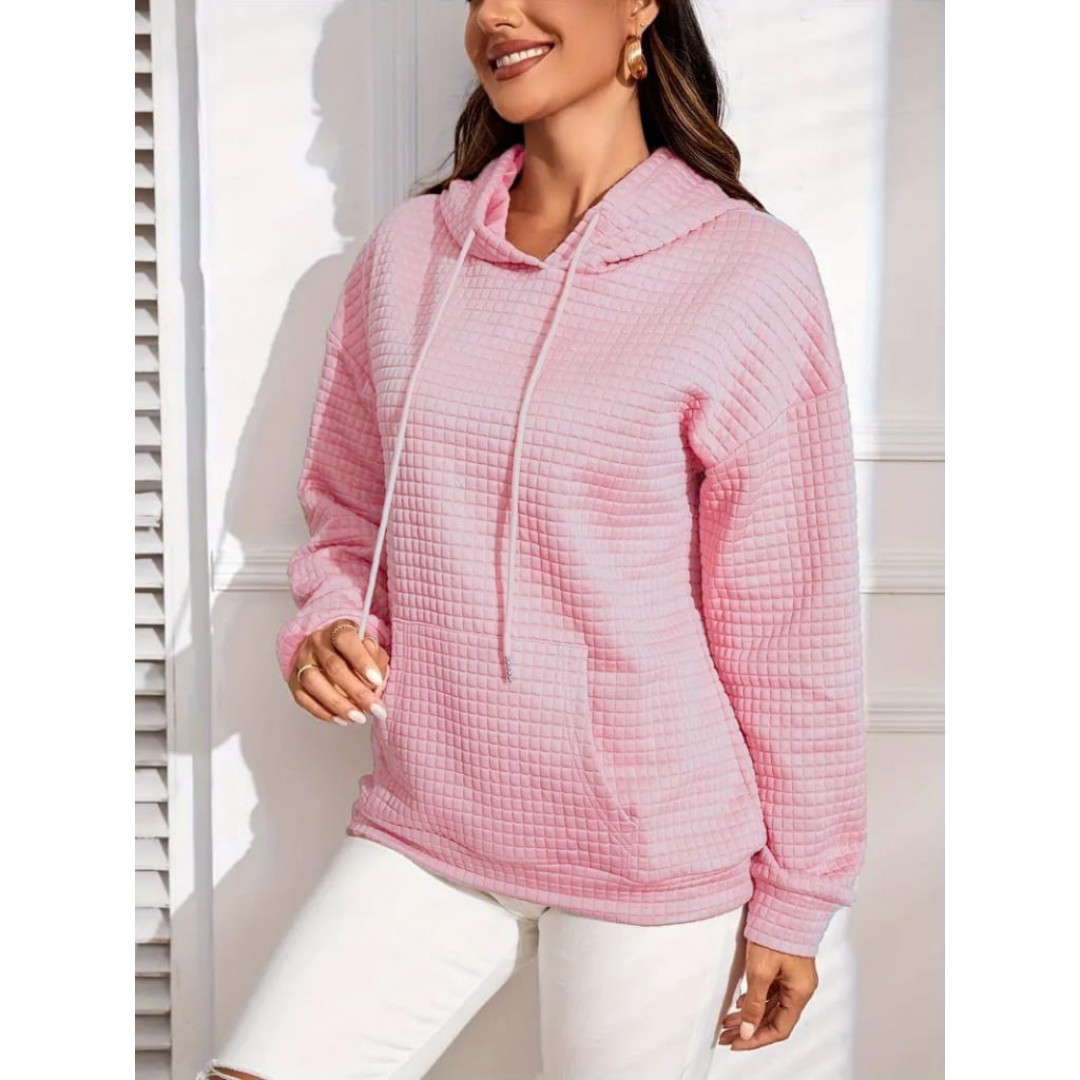 Kadın Uzun Kollu Kapşonlu Bağcıklı Cepli Capitone Sweatshirt 136197