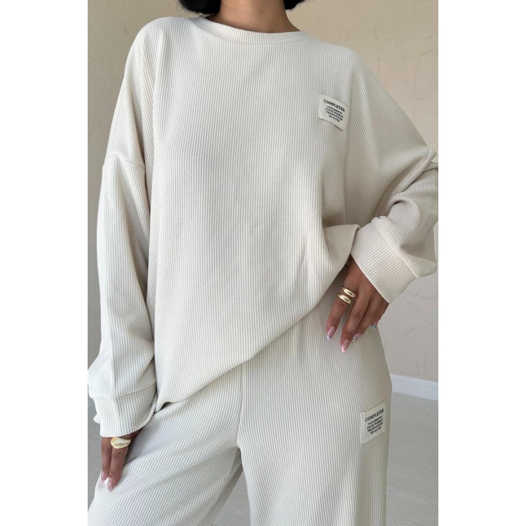 Bej Klasik Fitilli Kazak Ve Pantolon Takım 152336 Bej Klasik Fitilli Kazak Ve Pantolon Takım 152336