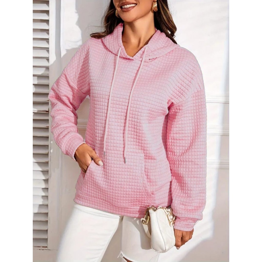 Kadın Uzun Kollu Kapşonlu Bağcıklı Cepli Capitone Sweatshirt 136197