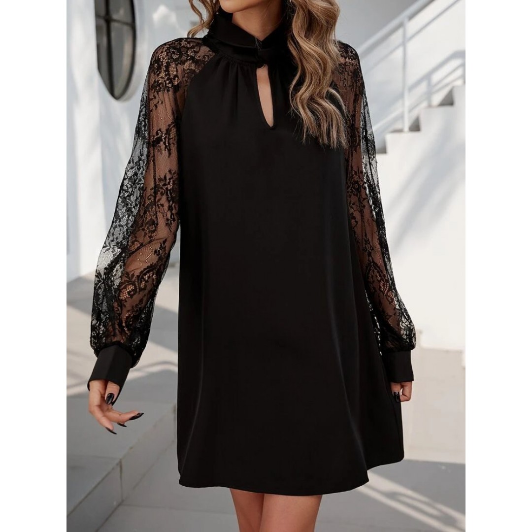Kadın Uzun Kollu Tül Detay Sandy Mini Boy Elbise - 76024 Kadın Uzun Kollu Tül Detay Sandy Mini Boy Elbise - 76024