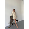ÖNDEN GOLD DÜĞMELİ PİLELİ KISA ELBİSE - Bej - 153966