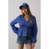 V Yaka Dantelli Bluz - Mavi 162846 V Yaka Dantelli Bluz - Mavi 162846