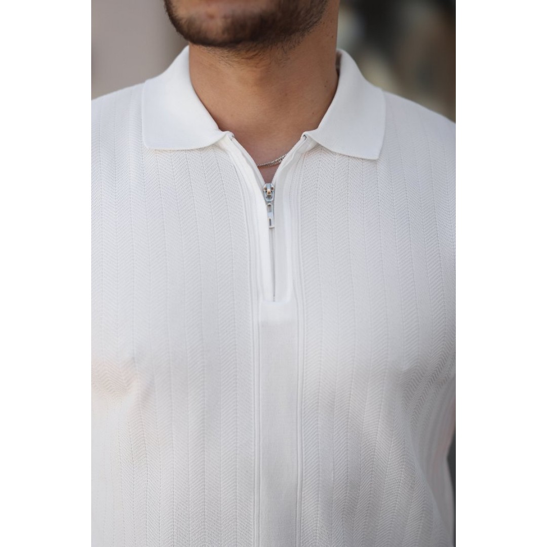 Erkek Yakası Fermuarlı Kısa Kollu T-shirt 161267