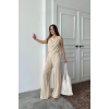 DEGAJE YAKA KOLSUZ BLUZ - PANTOLON TAKIM - Taş 163402 DEGAJE YAKA KOLSUZ BLUZ - PANTOLON TAKIM - Taş 163402