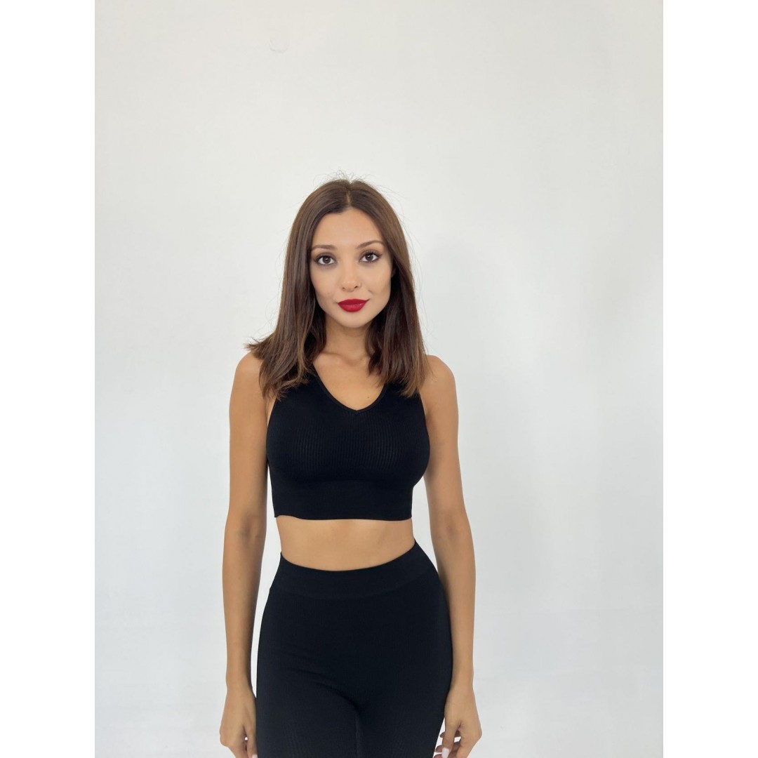 15543 RİPLİ V YAKA BRA-SİYAH