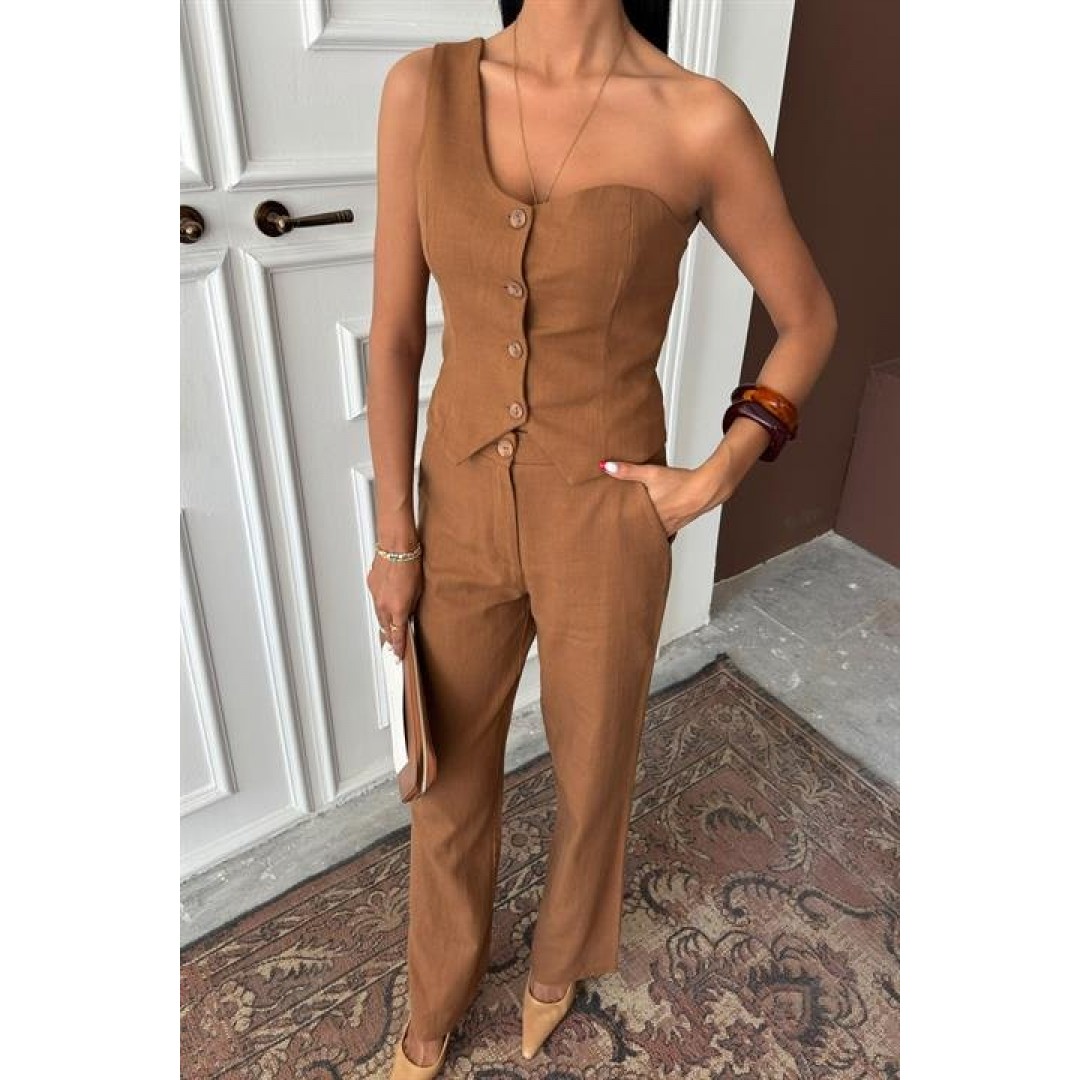 Tek Omuz Büstiyer Plazzo Pantolon Viscon Takım 10159 159275 Tek Omuz Büstiyer Plazzo Pantolon Viscon Takım 10159 159275