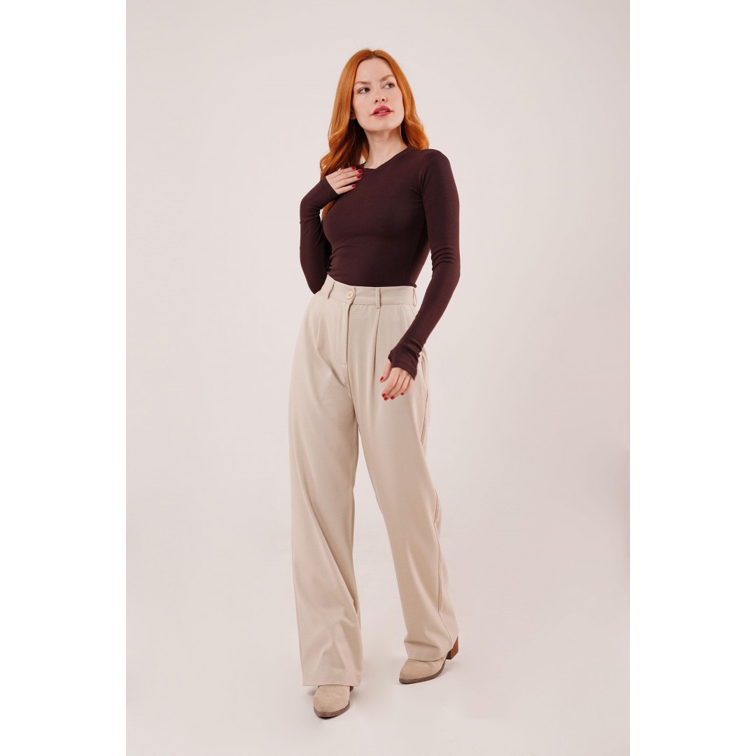Premium Model Oturtmalı Krem Pantolon
