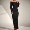 Kadın Uzun Kollu Madonna Yaka Bürümcük Kumaş Maxi Boy Elbise - 134809 Kadın Uzun Kollu Madonna Yaka Bürümcük Kumaş Maxi Boy Elbise - 134809