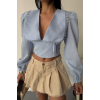 CROP POPLİN GÖMLEK YAKA KENAR DANTEL DETAYLI - Bebe Mavi - 153796 CROP POPLİN GÖMLEK YAKA KENAR DANTEL DETAYLI - Bebe Mavi - 153796