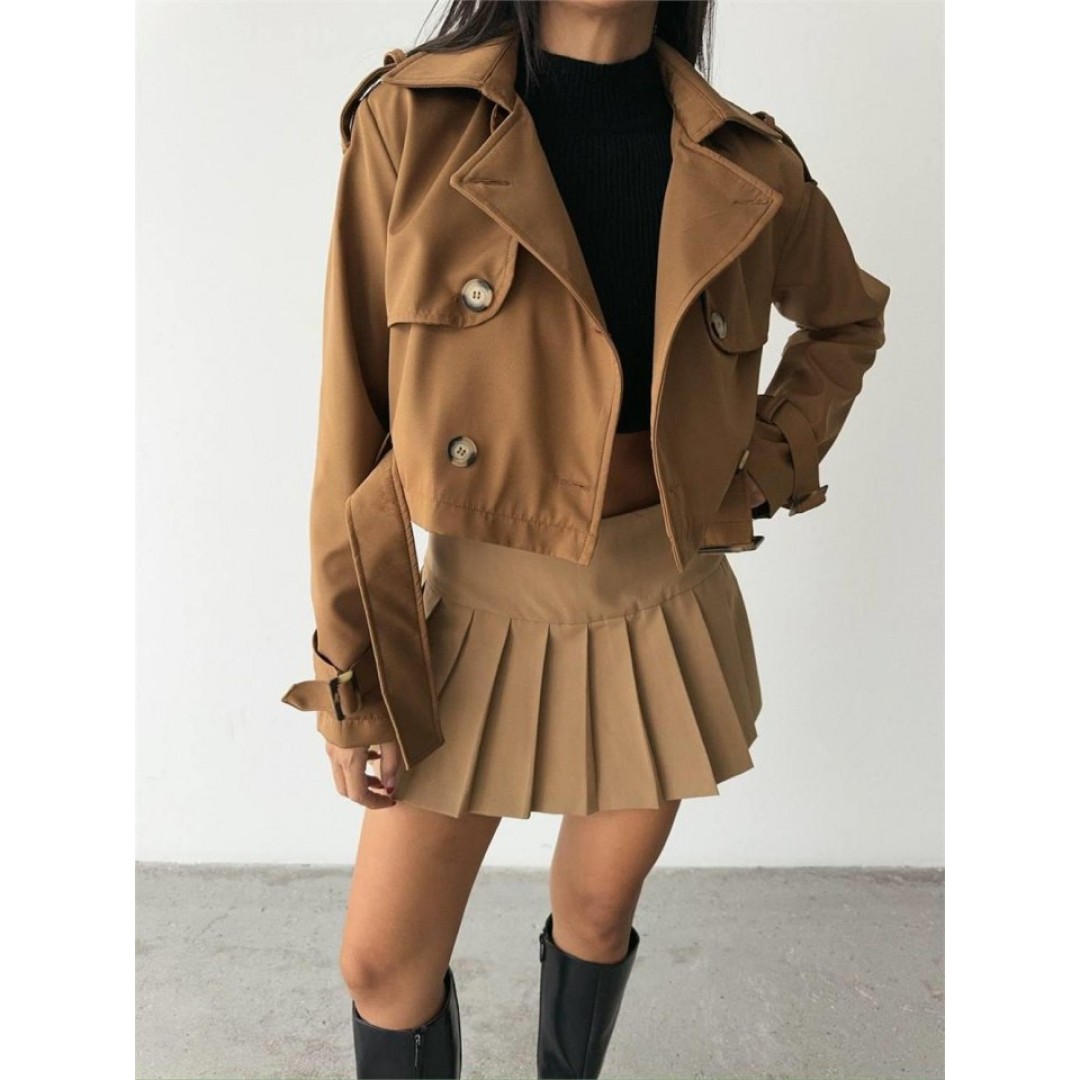 CROP TRENCH KEMER DETAYLI - Kahverengi 151873 CROP TRENCH KEMER DETAYLI - Kahverengi 151873