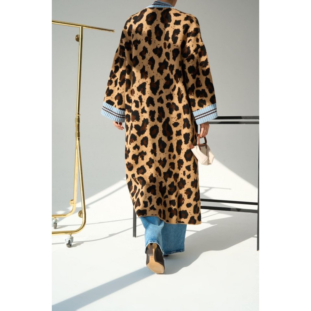Uzun Leopar Hırka - Camel-Mavi 149754 Uzun Leopar Hırka - Camel-Mavi 149754