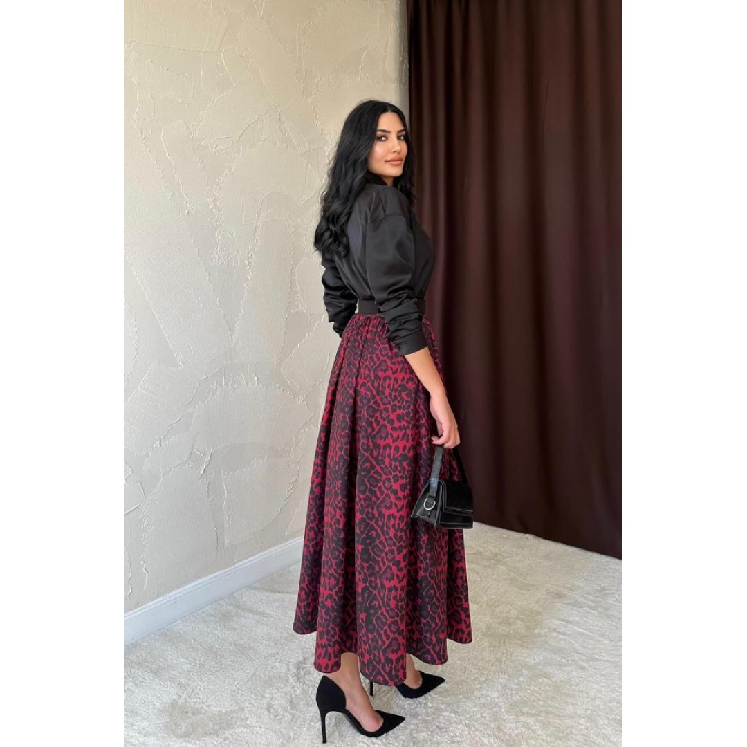 Bordo Leopar Büzgülü Uzun Etek 153843 Bordo Leopar Büzgülü Uzun Etek 153843