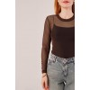 Transparan Kahverengi Tül Basic Bluz 148065 Transparan Kahverengi Tül Basic Bluz 148065