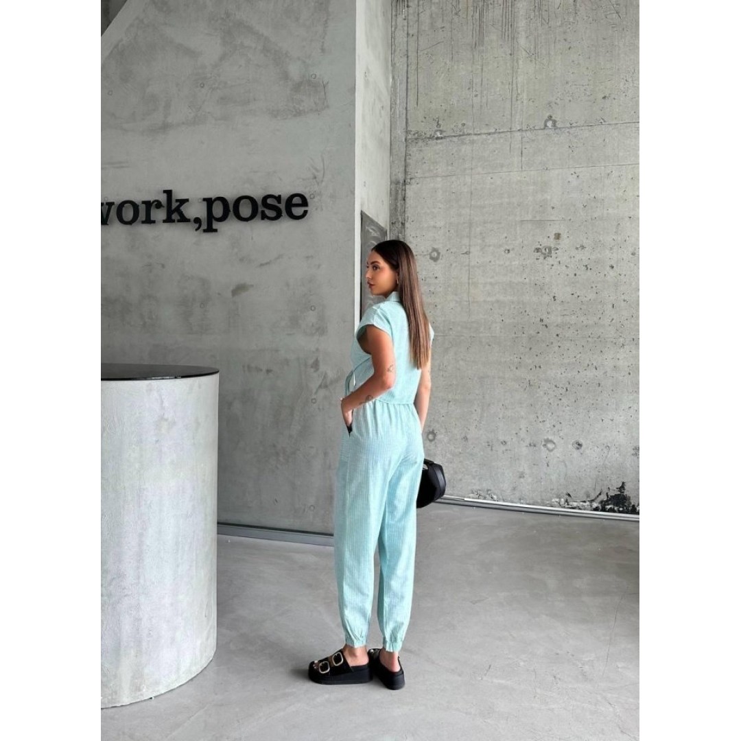 ÇİZGİLİ KETEN KOLSUZ CROP PANTOLON TAKIM - Yeşil 152973 ÇİZGİLİ KETEN KOLSUZ CROP PANTOLON TAKIM - Yeşil 152973