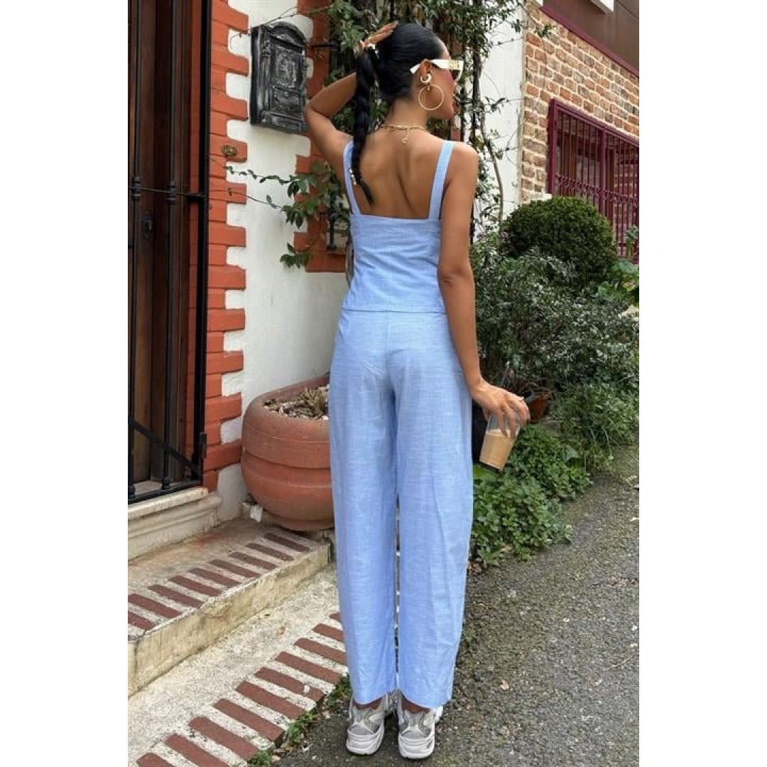 Kalın Askılı Bluz Pantolon Keten Takım 10187 160570 Kalın Askılı Bluz Pantolon Keten Takım 10187 160570