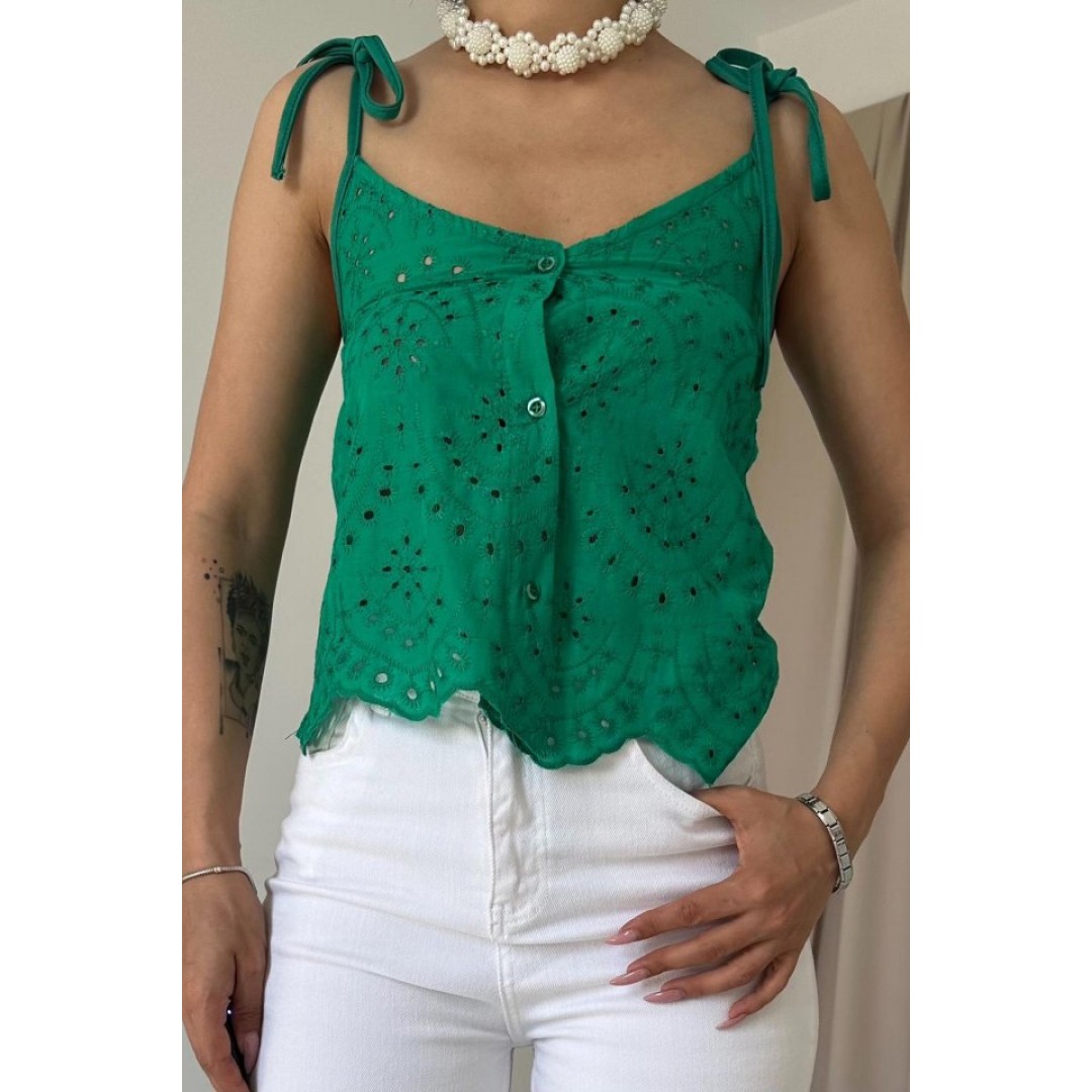 Yeşil Bağcıklı Brode Bluz 153482 Yeşil Bağcıklı Brode Bluz 153482