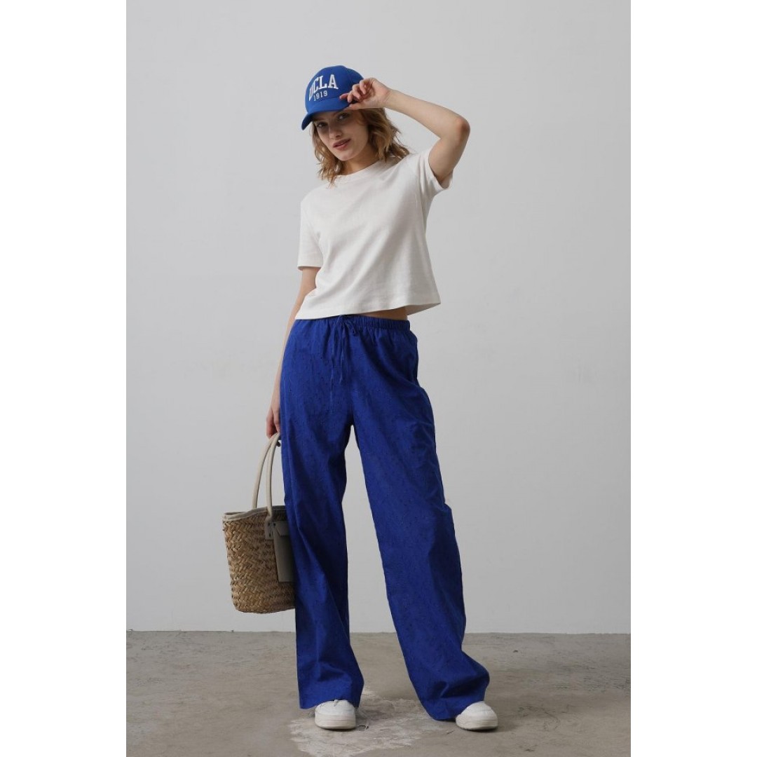 Beli Bağlamalı Brode Pantolon - Saks 157480 Beli Bağlamalı Brode Pantolon - Saks 157480