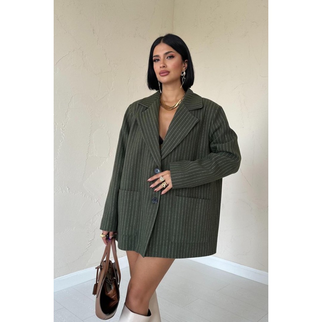Haki Çizgili Oversize Ceket 153642 Haki Çizgili Oversize Ceket 153642