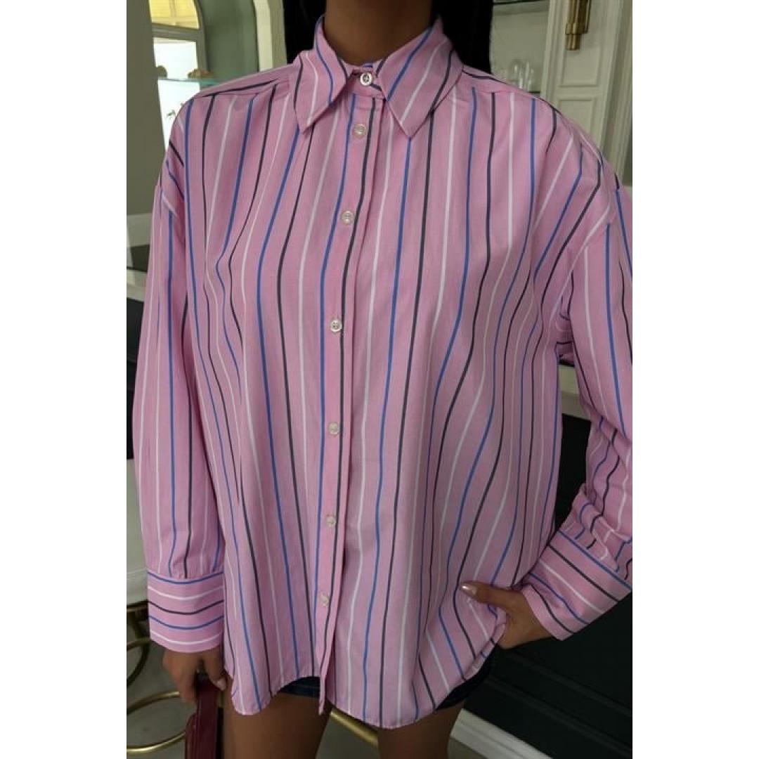 Çizgili Pembe Poplin Gömlek 3451 158528 Çizgili Pembe Poplin Gömlek 3451 158528