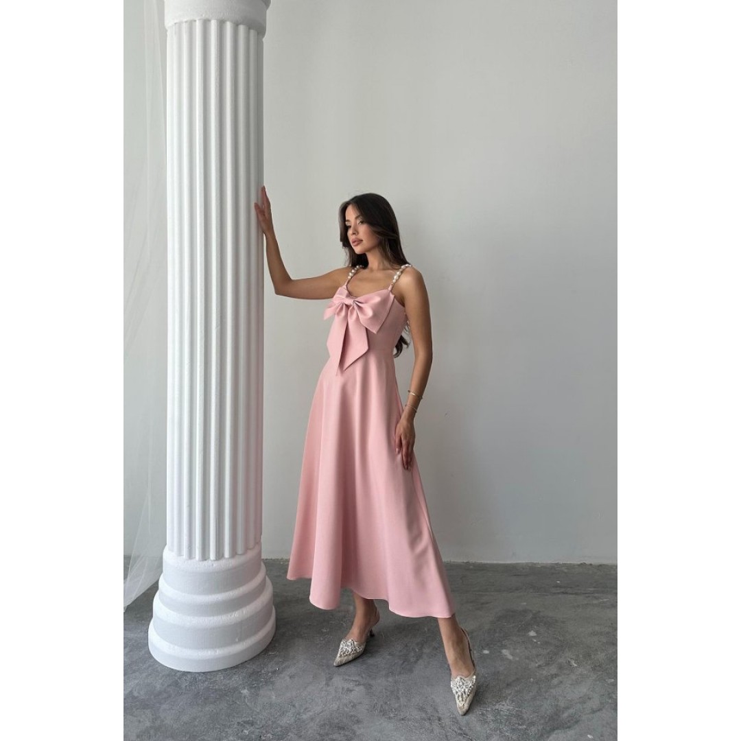 Pembe İnci Askı Detaylı Elbise 160819 Pembe İnci Askı Detaylı Elbise 160819