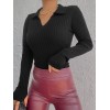 Kadın Siyah Polo Yaka Parmak Detay Triko Bluz 2047 132289 Kadın Siyah Polo Yaka Parmak Detay Triko Bluz 2047 132289
