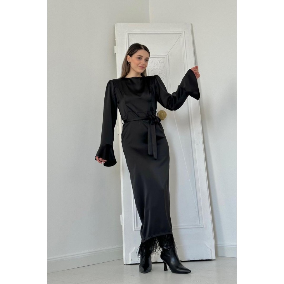 Siyah Eteği Saçaklı Elbise - 151756 Siyah Eteği Saçaklı Elbise - 151756